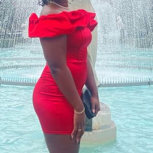 Red ruffle top dress